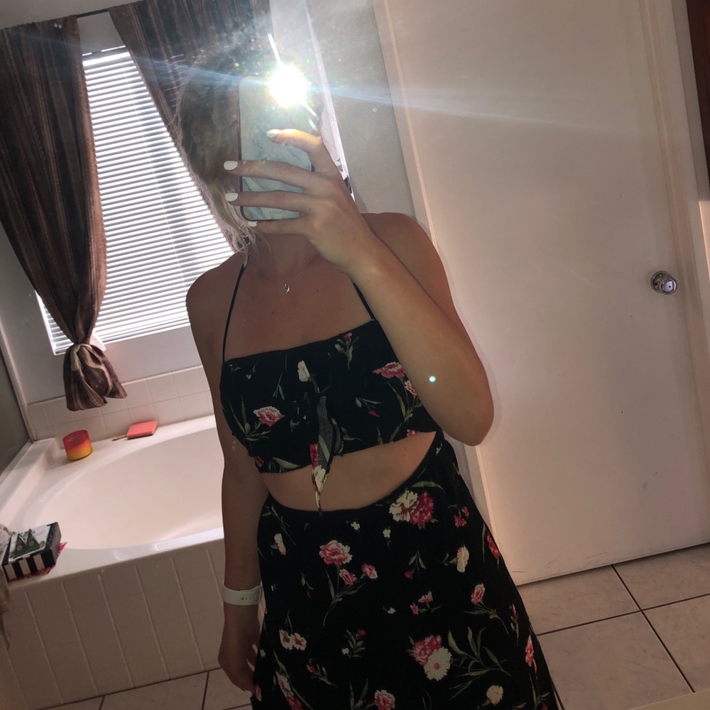 Floral Mid length cut out dress